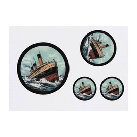 4 x 'Sinking Ship in Circle Frame' Temporary Tattoos - Water Resistant, Skin-Safe, Non-Toxic Transfers, Mixed Sizes (TO00082064)