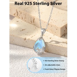 PUPILLEMON 925 Sterling Silver Moonstone Necklace for women, Moon Stone Daisy Filigree Pendant Necklaces,Moonstone Jewelry Gift for Women