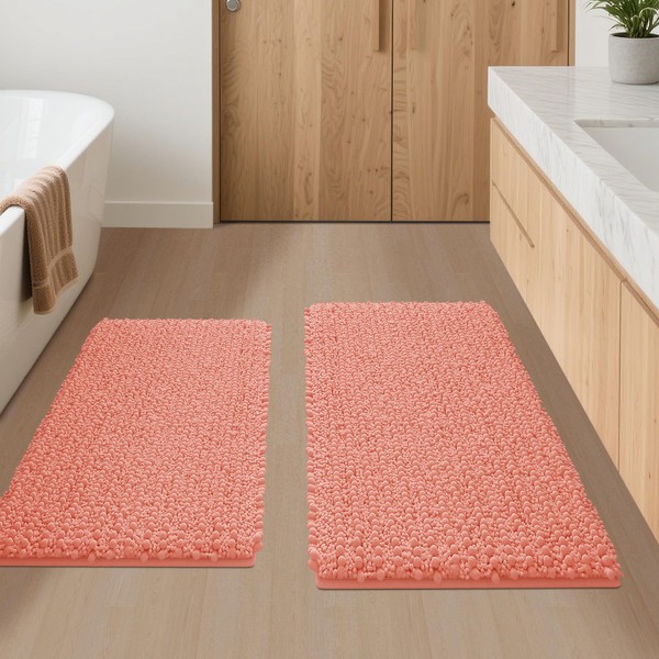 ACCUMTEK Upgrade Luxury 2 Piece Coral Toilet Bathroom Rug Mat