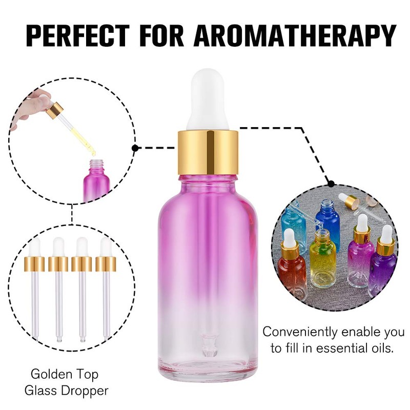 PrettyCare Glass Eye Dropper Bottles 24 Pack, 1oz (30ml) Rainbow
