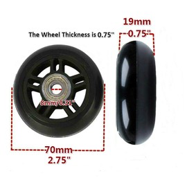 ORO 1 Pair Luggage Wheels Replacement 70mm Case Wheels with 8mm Bearings for Suitcase and Inline Outdoor Skate and Caster Board (70 * 19mm)