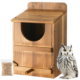 Yaoyiizy Owl House, Barn Owl Nesting Box with Bird Stand and Wood Shavings, Large Wooden Screech Nesting Box for Outside, Nest Box for Wild Birds, Barn, Screech, Eagle, 1 Set