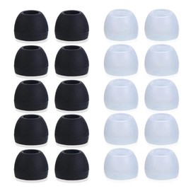Medium Earbud Tips Silicone Rubber Replacements - 10 Black, 10 Clear