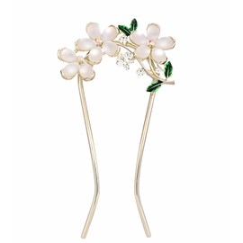 Miaomyao Hair Ornament, Kimono, Metal, Yukata, Bouquet, Flower Bouquet, Leaf, U-shaped Hair Accessory, Gold