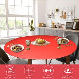 Covers For The Home Deluxe Elastic Edged Flannel Backed Vinyl Fitted Table Cover - Red Pattern - Small Round Oblong Oval - Fits Tables up to 40" - 44" Diameter