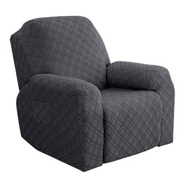 Elehealthy Recliner Chair Cover Stretch Recliner Sofa Slipcover 4-Pieces Recliner Cover 1 Seater Couch Protector Soft Furniture Protector Cover with Elastic Bottom/Side Pocket (F-Dark Gray)