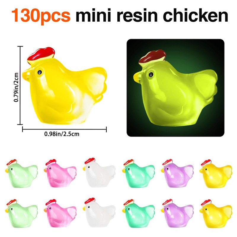 130 Pieces Luminous Mini Resin Chickens Miniature Chicken Figurines Ornament
