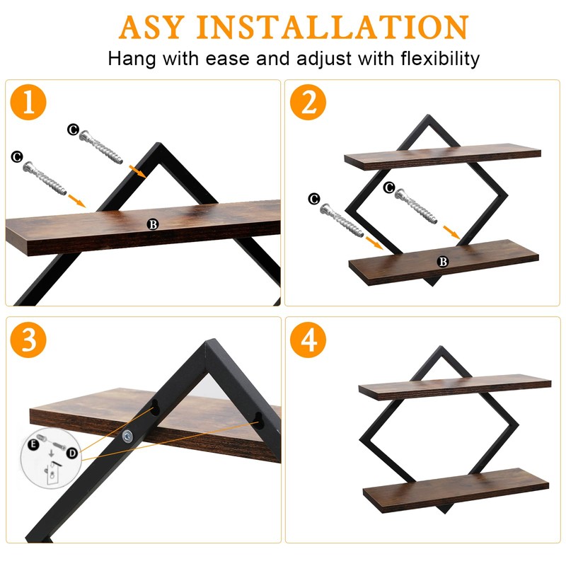 Geometric Floating Shelves Set of 2 Wood Wall Mounted Display