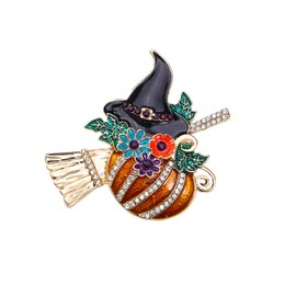 Rhinestone Pumpkin Brooch for Women Gold Pumpkin Brooch Pin Thanksgiving Green Leaf Brooches Witch Hat Broom Lapel Pins Cute Fall Holiday Festival Enamel Brooch Hat Bag Suit Dress Accessories