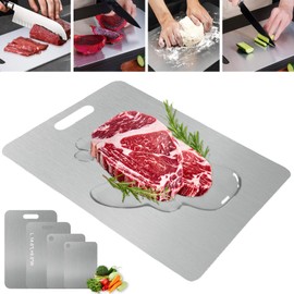 304 Stainless Steel Cutting Board Double Sided Cutting Boards for Kitchen Home Outdoor Camping Dishwasher Safe Easy to Clean 14.6"×9.5" - Large