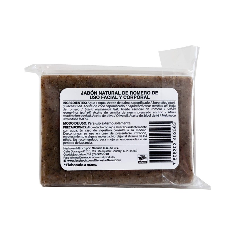 bienestar NEEM ERFRE Jabón Natural Artesanal Romero con Aceite Neem