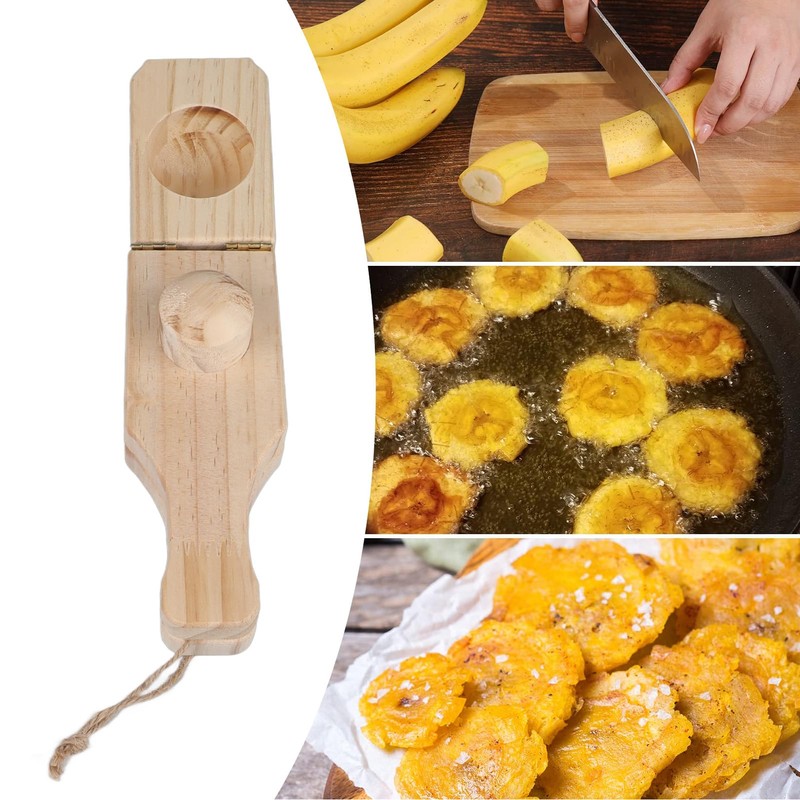 Tostonera Plantain Masher 6.3in Pine Wood Reusable Banana Smasher Maker