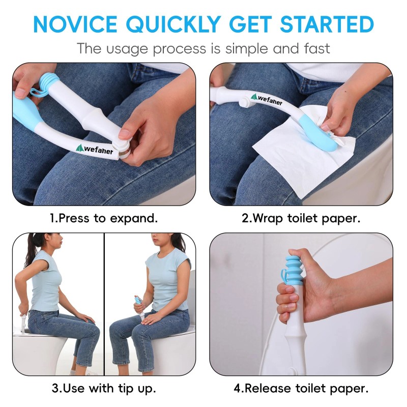 Wefaner Foldable Toilet Aid, 15.6“ Long Comfort Wipe Wand Bottom
