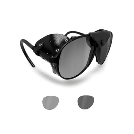 BERTONI Glacier Polarized Sunglasses for Mountain Hiking Trekking Ski mod ALPS Italy (Black - Photochromic Polarized)