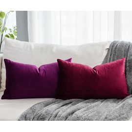 QUAFOO Purple Decorative Lumbar Velvet Throw Pillow Covers 12x20 inch Set of 2 with Zipper Luxury Soft Solid Rectangle Cushion Covers Case for Sofa Couch Bed Living Room