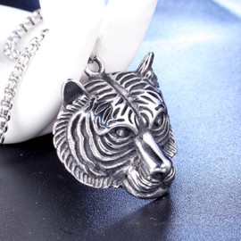 PikaLF Tiger Necklace for Men, Nordic Viking Tiger Head Pendant Necklace with 23.6 Inch Chain, Vintage Tiger Totem Amulet Necklace, Hip Hop Tiger Seal Necklace, NO, Tiger