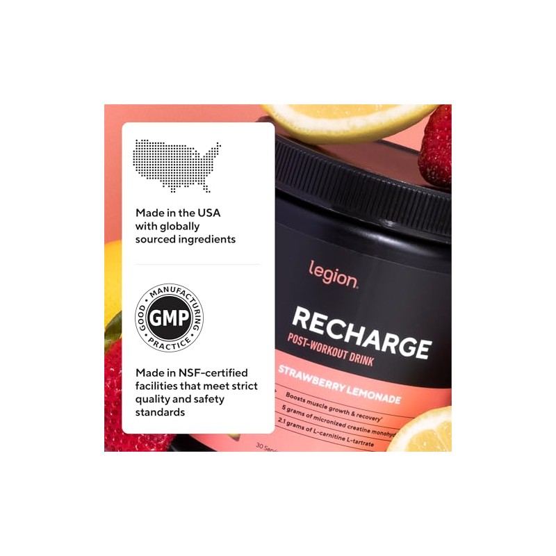 Legion Recharge Post-Entrenamiento Creatina, Sabor Sandía, 30 Porciones, 273 g
