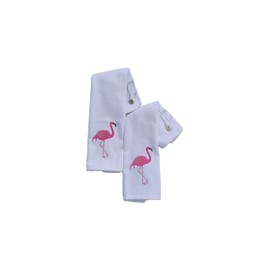 Pink Flamingo Golf Towel, Absorbent Water%100 Turkish Cotton Golf Towel for Golf Bags with Clip Golf Bag Towels Golf Accessories for Men Women, Great Gift for Golf Fan, 11X18 inch (White, 2)