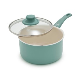 GreenLife 2 Quart Ceramic Nonstick Saucepan with Lid, PFAS-Free, Stay-Cool Handle, Multipurpose Kitchen Cooking Pot, Dishwasher & Oven Safe, Induction, Turquoise