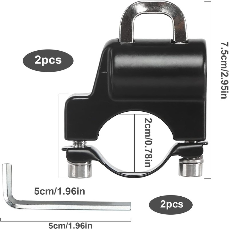 2 Pcs Motorcycle Helmet Lock and Accessories for 22-28mm Handlebar