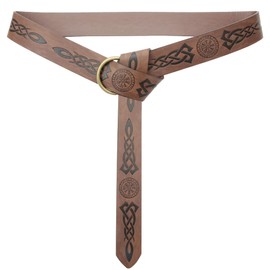 GelConnie - Cinturón de piel vikingo, cinturón medieval para hombre, cinturón ancho de piel sintética, cinturón de piel renacentista, Cinturón Vikingo Brújula café, Large