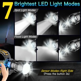 UBEE Headlamp Rechargeable, 800LM Head Lamp Super Bright LED Rechargeable Head Lamps with 7 Modes & IP68 Waterproof Rechargeable Headlamp,Adjustable Head Lamp for Outdoor Camping Hiking Climbing
