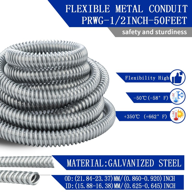 (1/2" Dia * 50 Feet) Yariwiz Flexible Steel Electrical Conduit