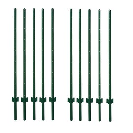 5 Feet (57.8") Metal Fence Post Garden Fence U Post Green, Pack of 10, for 48 Inch High Garden Welded Wire Fence U-Channel Steel Garden Post Sign Post