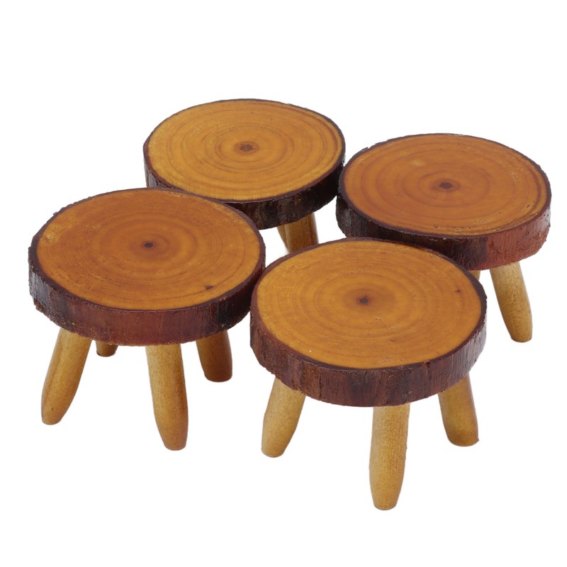 Dollhouse Wood Round Dining Table Chair Mini Miniature Dollhouse Furniture