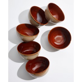 Pokini 5.5" Cereal Bowls & Dessert Bowls Set of 6-22 Oz Small Bowls for Kitchen-Ceramic Bowl for Cereal, Soup, Oatmeal, Salad, Ramen, Noodle, Rice, Yogurt-Dishwasher & Microwave Safe, Brown Yellow