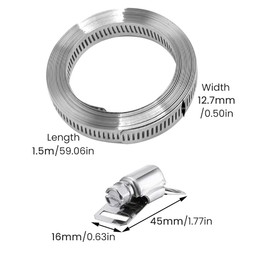 3.5 m Hose Clamps 304 Stainless Steel, Adjustable Hose Clamp with 12 Pieces Attachment for Water Pipe, Tank, Gas Pipe, Cooler, Automotive Tubing