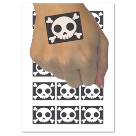 Cute Simple Skull and Crossbones Temporary Tattoo Water Resistant Fake Body Art Set Collection - 15 2" Tattoos (1 Sheet)