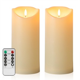 HJANDHJ Large Outdoor Waterproof Flickering Flameless Candles with Remote, 4"x 9"Battery Operated Candles with Timer, Ivory Fake LED Pillar Candles for Outdoor Lanterns Porch, Set of 2
