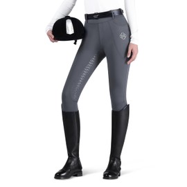 GemRebel Women's Full Seat Riding Tights Thickened Horse Riding Pants Schooling Tights Equestrian Breeches Grey Medium