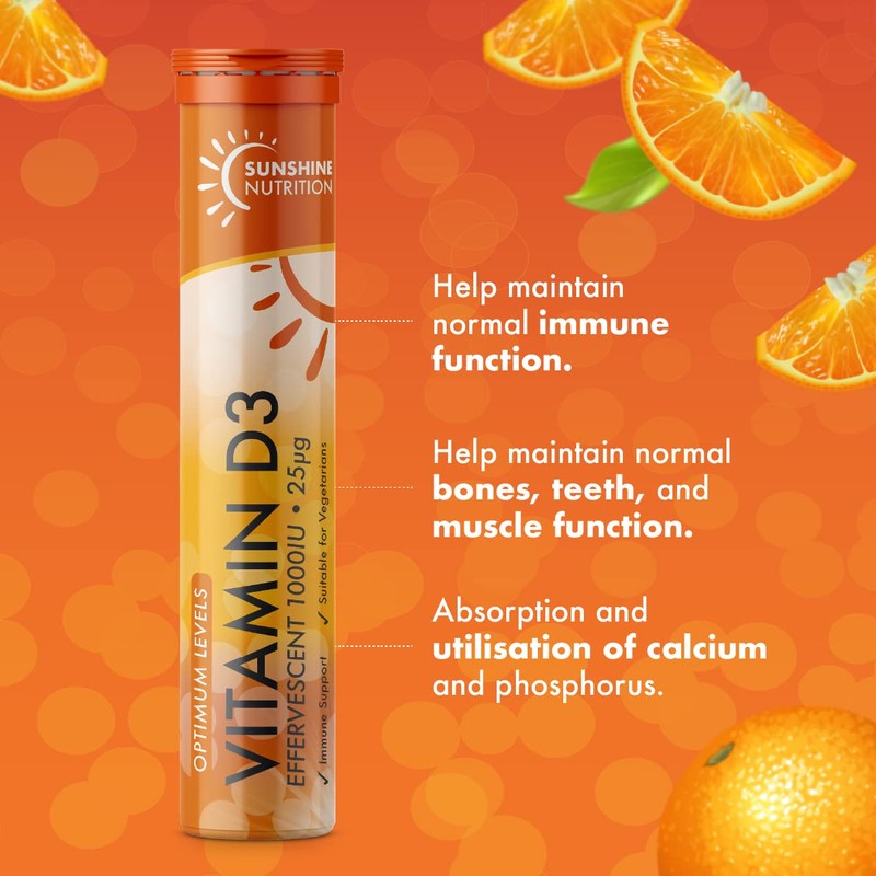 Sunshine Nutrition Vitamin D Effervescent Tablets - Dissolvable High Strength
