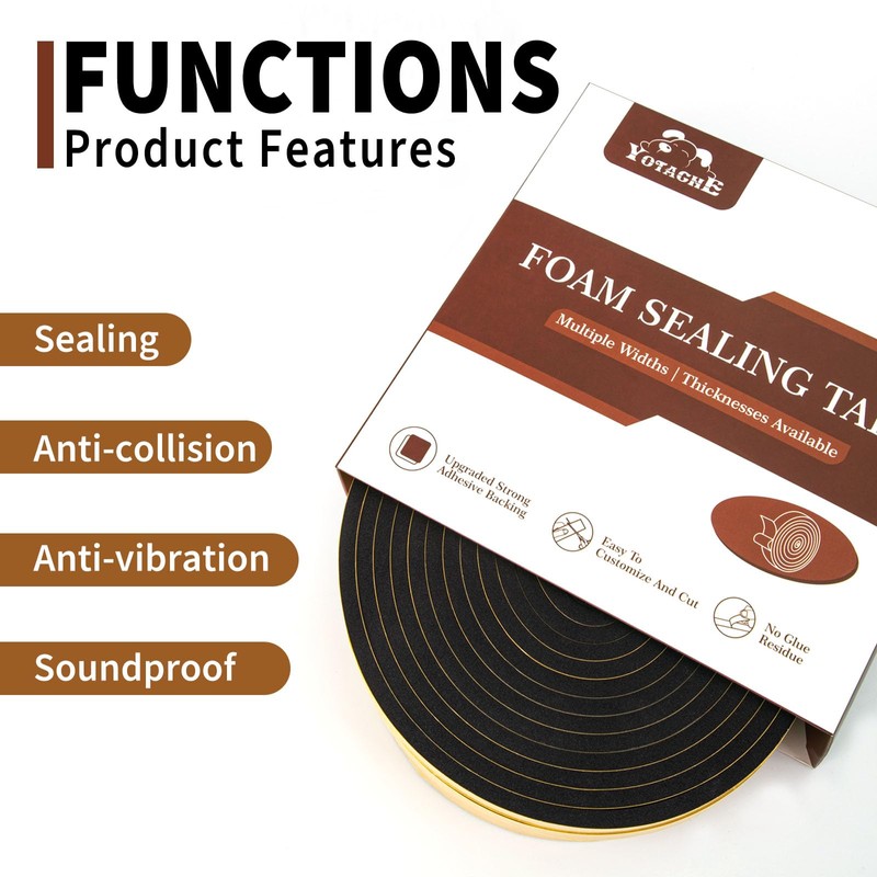 Yotache High Density Adhesive Foam Seal Tape 2 Rolls 2"
