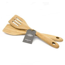 Dehaus® Premium Bamboo Fish Slice & Turner - Set of 2 - Luxury Wooden Kitchen Utensils - Slotted Turner & Flipper Utensil Accessories - Wood Cooking Tools for Non Stick Pan or Wok - Mini Starter Sets