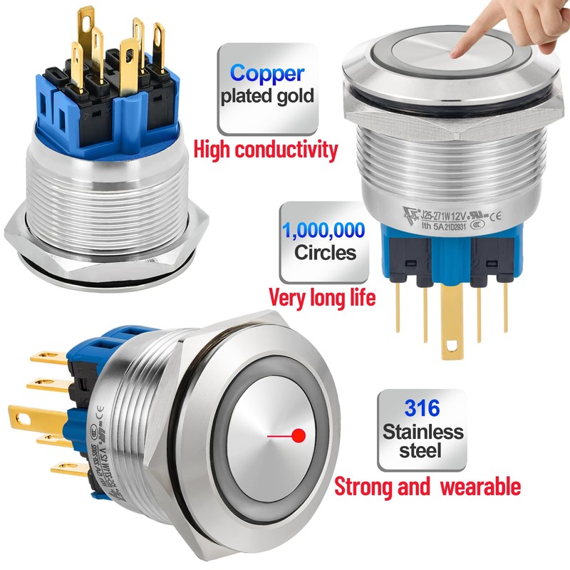 25mm Momentary Big Push Button Switch Stainless Steel 304 with