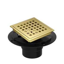 4 Inch Square Shower Floor Drain, Shower Drain Kit with Flange, Square Shower Drain, SUS 304 Stainless Steel Floor Drain,Golden
