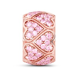 GNOCE 925 Sterling Silver Rubber Stopper Pink Sweet Love Women's Clasp Spacer Charms Bead Rose Gold Heart Shape Stopper for Bracelets, Silver