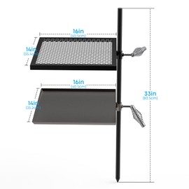 Stanbroil Adjustable Swivel Grill - Steel Mesh Cooking Grate with Spike Pole and Griddle Plate for Outdoor Open Flame Cooking - Dual Campfire Steel Cooking Grill Grate Swivel System