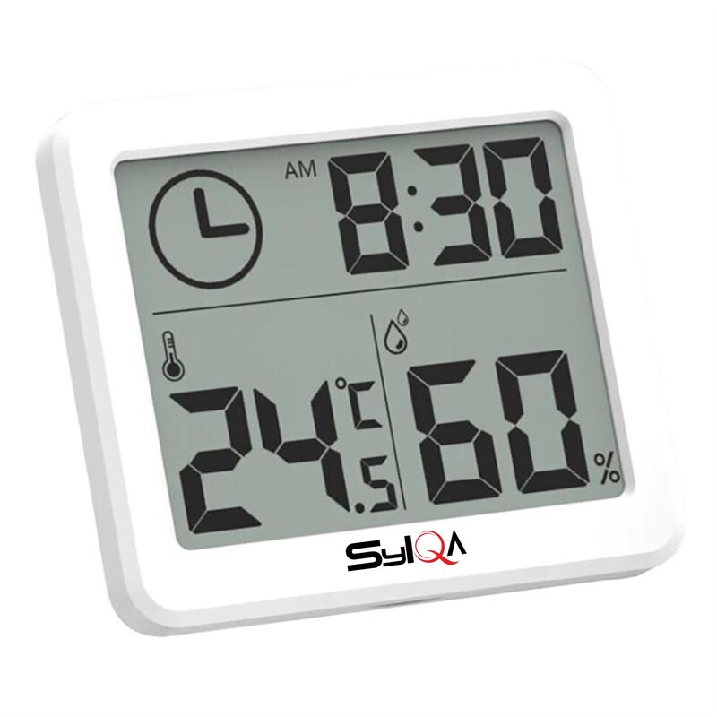 SYLQA Room Thermometer with Clock - Smart Mini Thermometer &