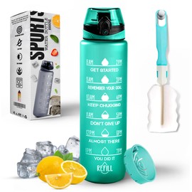 K-MART Water Bottle 1L, Sports Water Bottle with Time Markings, BPA-Free, Leak-Proof Drinks Bottle, Perfect for Running, Cycling, Gym, Yoga, Camping and Outdoor Activities, Green