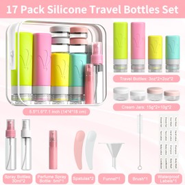 INSFIT Silicone Travel Bottles Set, 17 Pack Travel Size Toiletries, Leakproof Travel Bottles for Toiletries, Travel Accessories for Women, Airplane Travel Essentials, Travel Containers for Toiletries