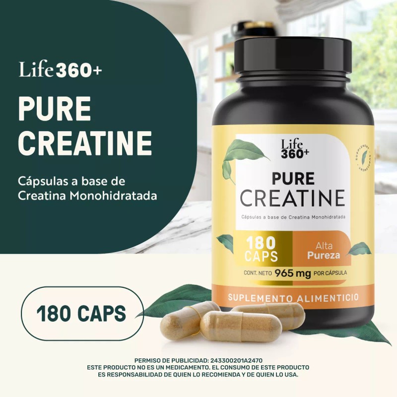 Life360+ Pure Creatine 180 Cápsulas Creatina Monohidratada Suplemente alimenticio