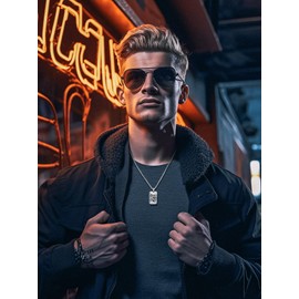 Richsteel Gear Pendant Dog Tag Necklace Stainless Steel Men's Steampunk Jewelry Gift for Him