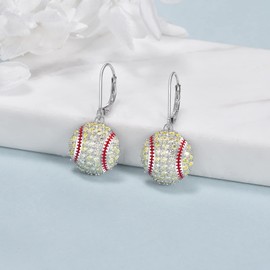 YFN Basketball Baseball Volleyball Golf Earrings Sterling Silver Basketball Basketball Volleyball Golf Leverback Dangle Drop Earrings Sports Jewelry Gifts For Women Girls, Sterling Silver, Cubic Zirconia