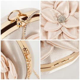 MilyaDE Women's Clutch Flowers Elegant Bridal Bag Wedding Party Dress Bag Evening Bag Handbag with Chain Kiss Lock, F-champagne colour