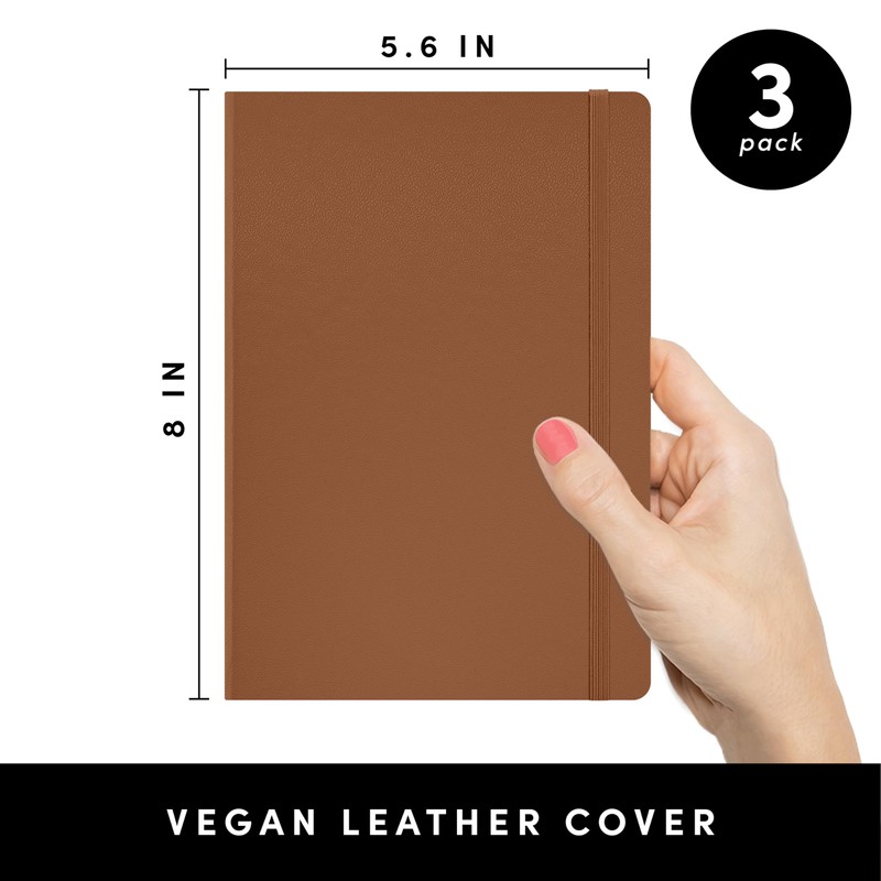 PAPERAGE Lined Journal Notebook, 3 Pack, (Cognac, Dark Green, Navy),