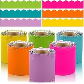 6 Rollos Bordes Coloridos de 196.8 Pies para Tablón de Anuncios Decoraciones de Tablón de Anuncios con Adornos Festoneados Decoración de Aula para Eegreso a Clases, oficina, biblioteca